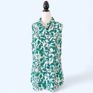 Banana Republic Green Tropical Print Top Euro Summer Coastal Size Small